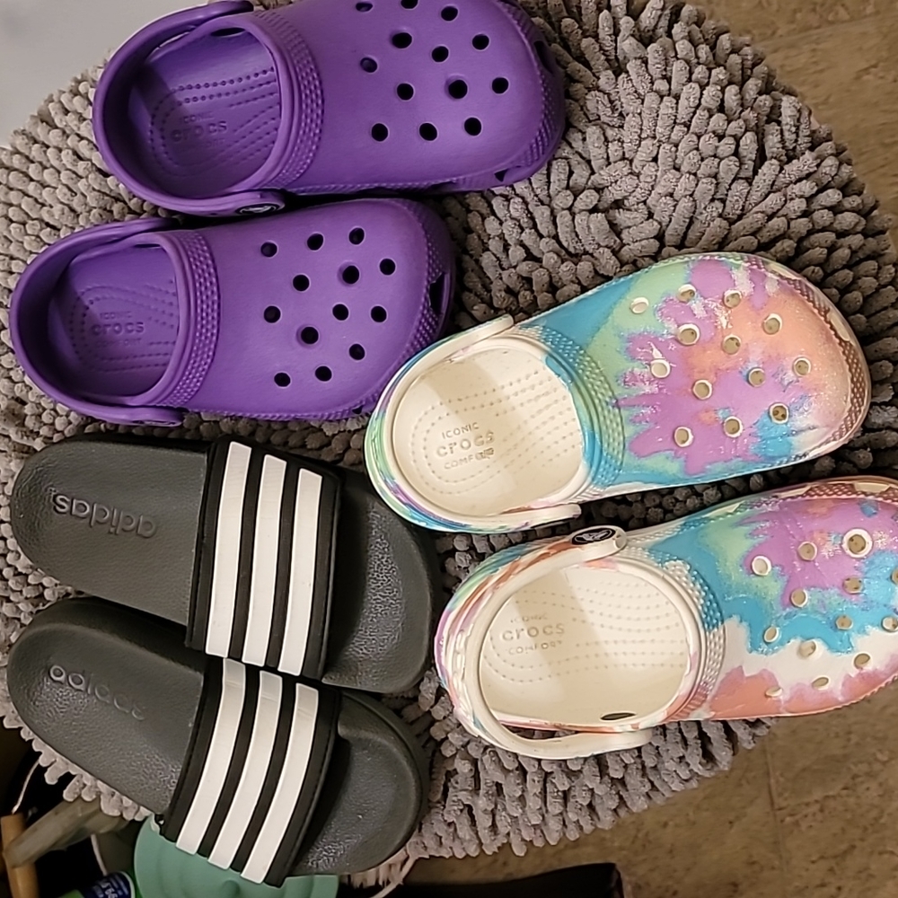 Bundle of size 10T Crocs and Adidas slides